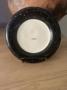 RAE DUNN~TYPEWRITER HTF POLKA DOTS~ROUND SMALL PLATES YUM= 3 HTF - Picture 1 of 5