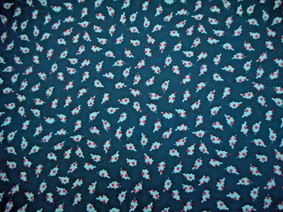 Civil War Reproduction Fabric By Yard Blue Leaf Pink Dots Dk Blue Premium Cotton - Image 1 of 2
