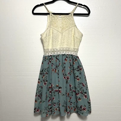 Vestido de verão floral tamanho 3 jovens adolescentes renda top sem mangas forrado casual - Imagem 1 de 4