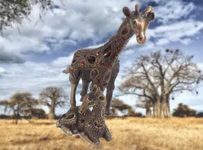 Vintage Pill Box, Giraffe Jeweled Pill Box, Giraffe and Baby Rhinestone Pill Box - Image 1 of 4