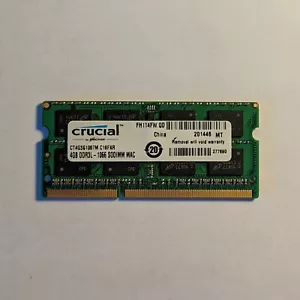 Crucial 4GB DDR3/DDR3L 1066 (PC3-8500) SODIMM 204-Pin Mac RAM CT4G3S1067M - Picture 1 of 1