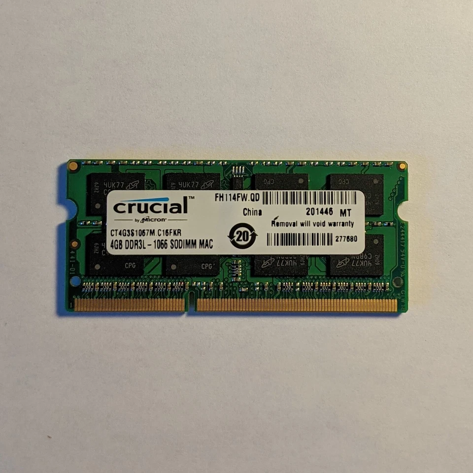 Crucial 4GB DDR3/DDR3L 1066 (PC3-8500) SODIMM 204-Pin Mac RAM CT4G3S1067M - Image 1 of 1