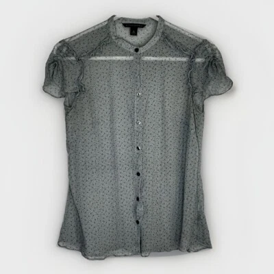 Blusa Banana Republic tamanho pequeno transparente manga curta babado botão para cima bolinhas - Imagem 1 de 4