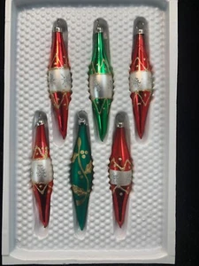 Vintage Holiday Living By Krebs Glass Tear Drop Christmas Ornaments Set of 6 - Picture 1 of 12