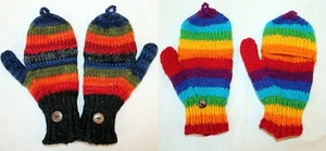 Handschuhe mit Futter Fäustlinge Klapphandschuhe Schafswolle Bunt Regenbogen - Bild 1 von 7