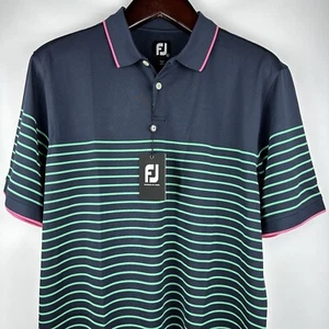 FootJoy FJ Herren Poloshirt - Golf - Kurzarm - Navy mit grünen Streifen - L - Bild 1 von 18