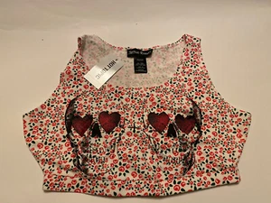 Hot Topic  Skull  Heart Sports Bra Lounge Bra Size MD Crop Top New - Picture 1 of 4