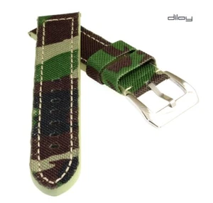 Diloy Camouflage Canvas Textil Uhrenarmband Modell Seals grün 20 mm, Tarnfarben