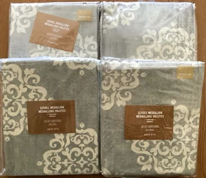 West Elm Scroll Medallion Curtains 48x84 2 Panels 100% Cotton - Gray / Off White - Picture 1 of 12