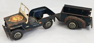 Vintage Marx 1950's Willys Armed Forces Jeep W Trailer ~ As Is - Picture 1 of 19