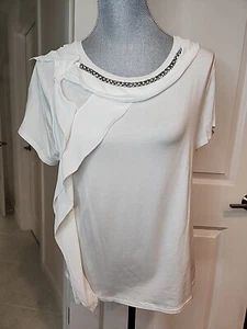 Whbm Jewel Neck Tee Damen Gr. L Weiß Urlaub Neu mit Etikett  - Bild 1 von 9