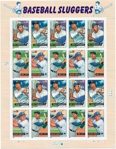 Scott #4083a (4080-83) Baseball Sluggers Mickey Mantle Sheet of 20 Stamps - MNH - Picture 1 of 1