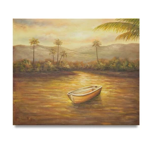 Arte de Nueva York - Barco fluvial selva amazónica 20x24 pintura al óleo paisaje original - ¡En venta! - Imagen 1 de 4