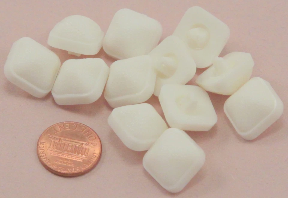 12 Domed Square Cream Plastic Shank Buttons 5/8" 16mm # 7081 - Image 1 of 1