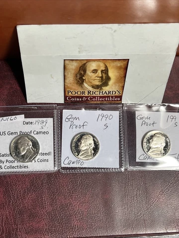 3 Different Jefferson Proof Nickels. As Pictured. 1989S, 90S, 91. F/S! N160 Cover