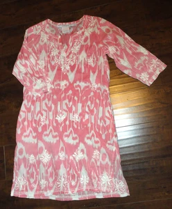 Gretchen Scott ~ Pink Embroidered Floral Print ~ Tunic Dress ~ Size S - Picture 1 of 8