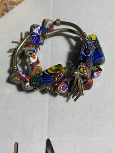 Vintage Millefiori Glas venezianisches Spulenarmband mit Quasten - Bild 1 von 5