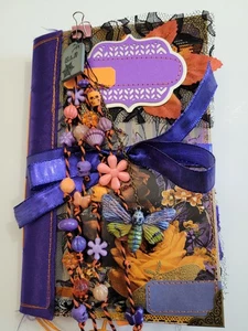 Handmade Junk Journal ~ Cemetery Flowers ~ Purple & Orange Halloween - Picture 1 of 24