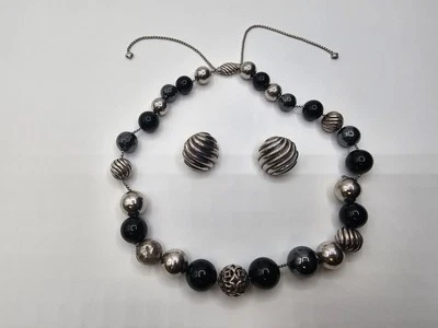 Brincos de colar David Yurman prata esterlina 925 ônix preto elementos hematita - Imagem 1 de 4
