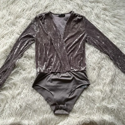Zara Grey Velvet Bodysuit - Image 1 of 4