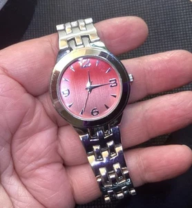 Silver Tone Ladies Quartz Watch Orange Ombré Dial Works - Picture 1 of 9