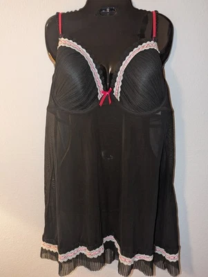 Rampage Mujer’s 3X Negro Rosa Blanco Babydoll Camisón Chemise Con Aros Encaje Foto 1 de 2