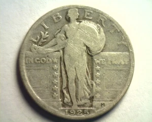 Cuarto Libertad de pie 1925 bueno/muy bueno en muy buen estado bonita moneda original 99c ENVÍO - Imagen 1 de 2