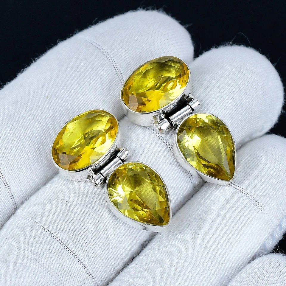 Citrino Gemma Orecchini 925 Argento Sterling Boho Gioielli Per Natale Regalo - Immagine 1 di 4