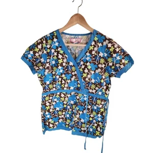 KOI by KATHY PETERSON braun blau weiß Damen Scrub Top Gr. S - Bild 1 von 7