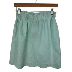 NWT Lauren James Seersucker Skirt Sz S Scalloped Hem Mint Stripe Pockets Preppy - Picture 1 of 10