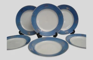 Vintage Dinner Plates Set Of Porcelain Handmade Round 6pcs Ussr 1960s Souvenir - Picture 1 of 6