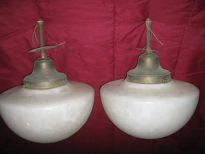 2 ANTIQUE ARCHITECTURAL GLASS BRASS CEILING LAMP GLOBE LIGHT SCONCE ART FIXTURE - Imagem 1 de 4