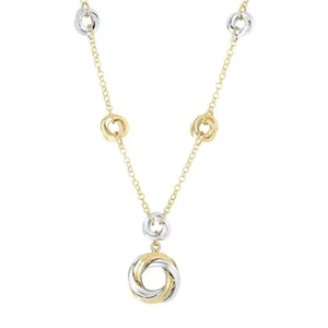 Multi Love Knot Necklace 14k Gold Two Tone Yellow N White Gold 17" Cable Chain - Picture 1 of 6