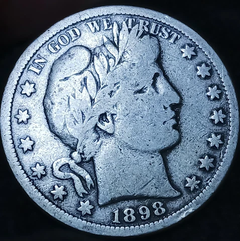 1898-S Silver Barber Half Dollar 50 Cents-Scarce Date Coin~F FINE Cover