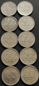 India Set of 10 Coins, 50 Naye Paise/Paise, 1960-1971, Nickel Coins (B-805) - Picture 1 of 2
