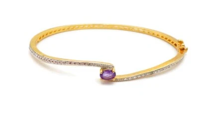 Brazalete Brazalete Chapado en Oro Amatista Diamante 7.25" Foto 1 de 4