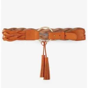 Express Belt Womens Medium Braided O Tassel Belt Tan/Gold Vegan - Picture 1 of 4