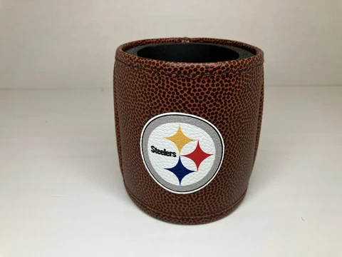 NFL Steelers Koozie Beer Can Bottle Drink Cooler Leather Football Laces Logo Cover
