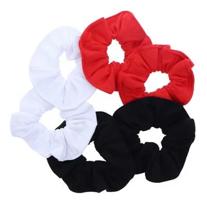 Large Solid Scrunchie Set of 6 Black White Red Hair Accessories Elastic - Picture 1 of 4