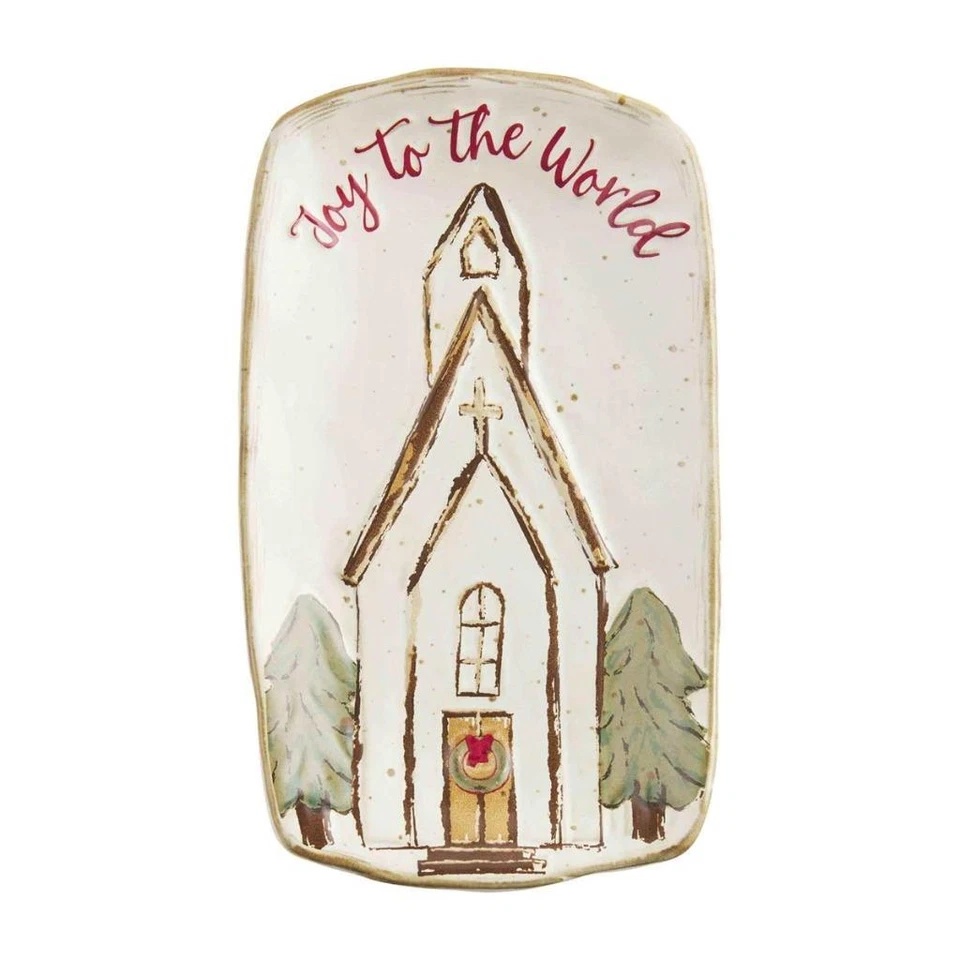 Mud Pie Home JOY TO THE WORLD  Church Chapel Christmas Stoneware Tidbit Tray - Image 1 of 1