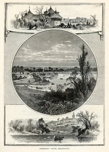 Prospect Park, Brooklyn, scene, America storica 1874 incisione antica - Foto 1 di 4