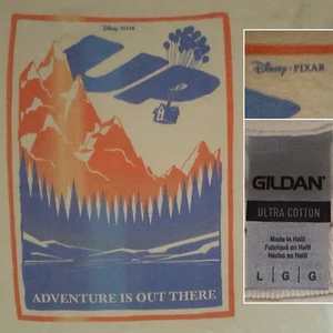 Disney-Pixar UP Movie ADVENTURE IS OUT THERE Balloons Flying House Beige L Shirt - Picture 1 of 12