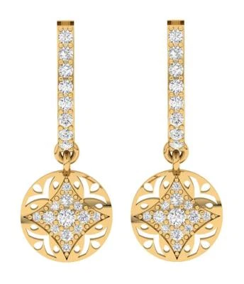 SI1 G 0.60 Carat Round Cut Diamond 14K Yellow Gold U Shape Dangle Hoops Earrings - Image 1 of 4