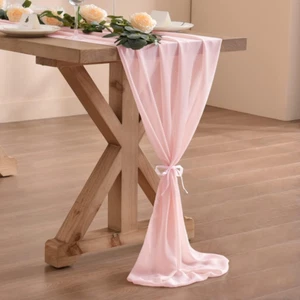 Blush Pink Chiffon Table Runner Easter Spring Boho Rustic 10Ft 29X120 Inches Wed - Picture 1 of 12