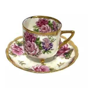 Juego de tazas de té y platillos LM Royal Halsey porcelana iridiscente rosas rosadas y adornos dorados - Imagen 1 de 12