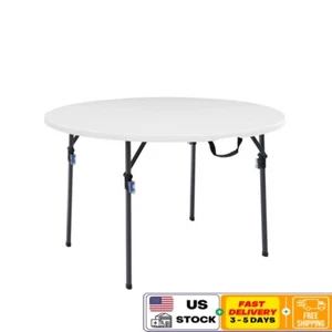 4' Folding Round Plastic Table Portable Indoor Outdoor Classic White Resin Steel - Picture 1 of 11