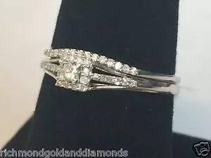 White Gold Halo Style Princess Cut Diamond Wedding Bridal Set Promise Ring Band - Picture 1 of 8