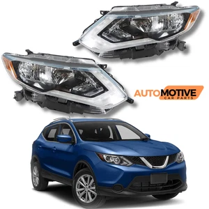 For 2017-2020 Nissan Rogue Headlight Assembly Headlamp Halogen Black Left+Right - Picture 1 of 24