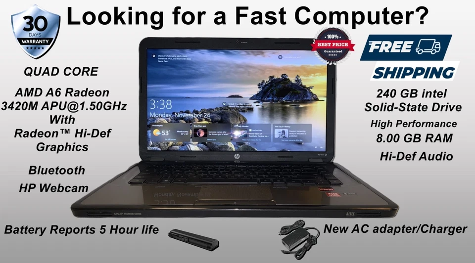 HP Pavilion  15.6" Windows 10 Pro 8GB 240GB SSD MINT CONDITION Office 2021 Full - Image 1 of 4