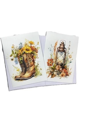 Fall Blank Greeting card western wildflowers lantern boots sunflower  birthday - Image 1 of 4